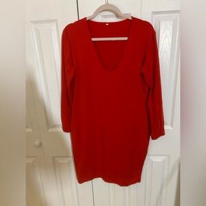 Deep V-Neck Fitted Red Women's Dress